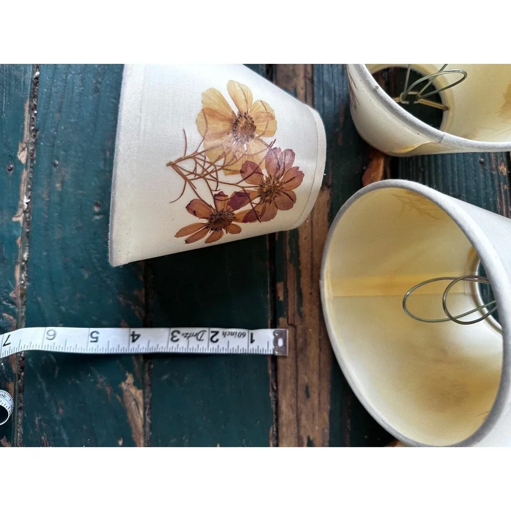 Vtg Floral Clip On Chandelier Lamp Shades Set of 5 Botanical Dried Flower 4in